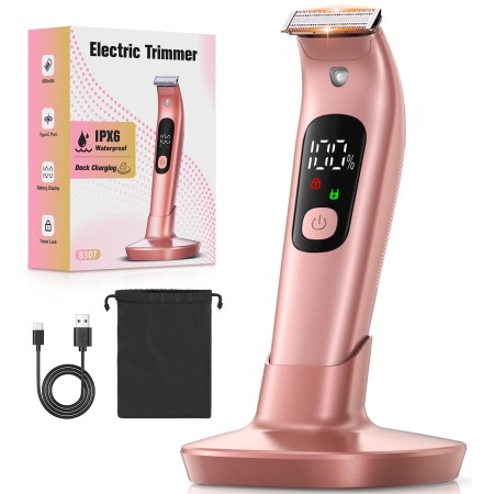 Rolgno Elektrischer Rasierer Damen, [IPX6 Wasserdicht & Hautfreundlich] Damenrasierer Elektrisch, Body Trimmer Damen mit USB-Ladestation, Nass-Trockenrasierer, Lady Shaver, für Beine/Arme/Gesicht