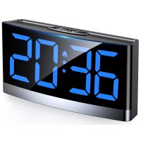 Rolgno Sveglia Digitale da Comodino, Sveglia Smart con Numeri LED Blu, Snooze Orologio Alarm Clock & Modo Notturno, 5 Livelli di Luminosità & Volume, 3 Toni di Allarme, Alimentazione USB, 12/24 Ore