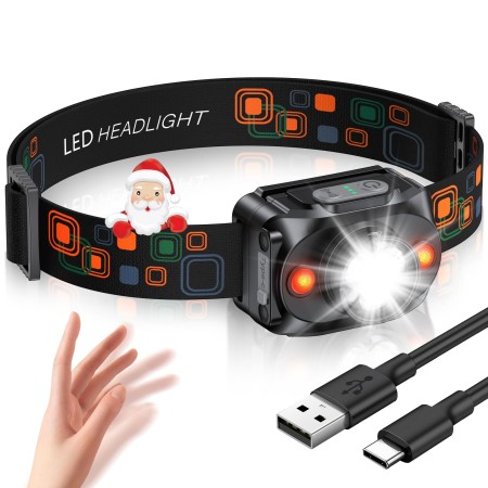 Rolgno LED Rechargeable Headlamp, Ultra Bright Head Torch with Sensor & Red Light, 6 Light Modes & IPX4 Waterproof Headlamps, 2000 mAh Battery, Long Running Time, for Camping, Fishing, Hiking, Night